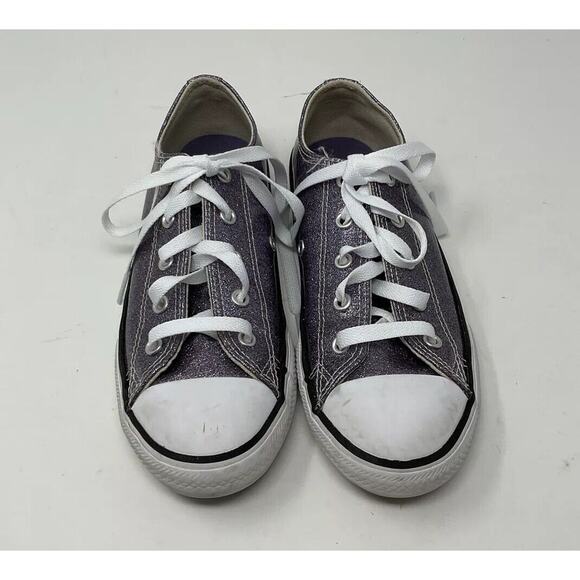 Converse Other - Converse All Star Low Top Sneakers Youth Girls Sz 3 Purple Glitter Sparkle Shoes